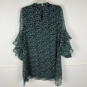 Anthropologie Rana Gill Green Silk Flutter Sleeve Tunic Dress S